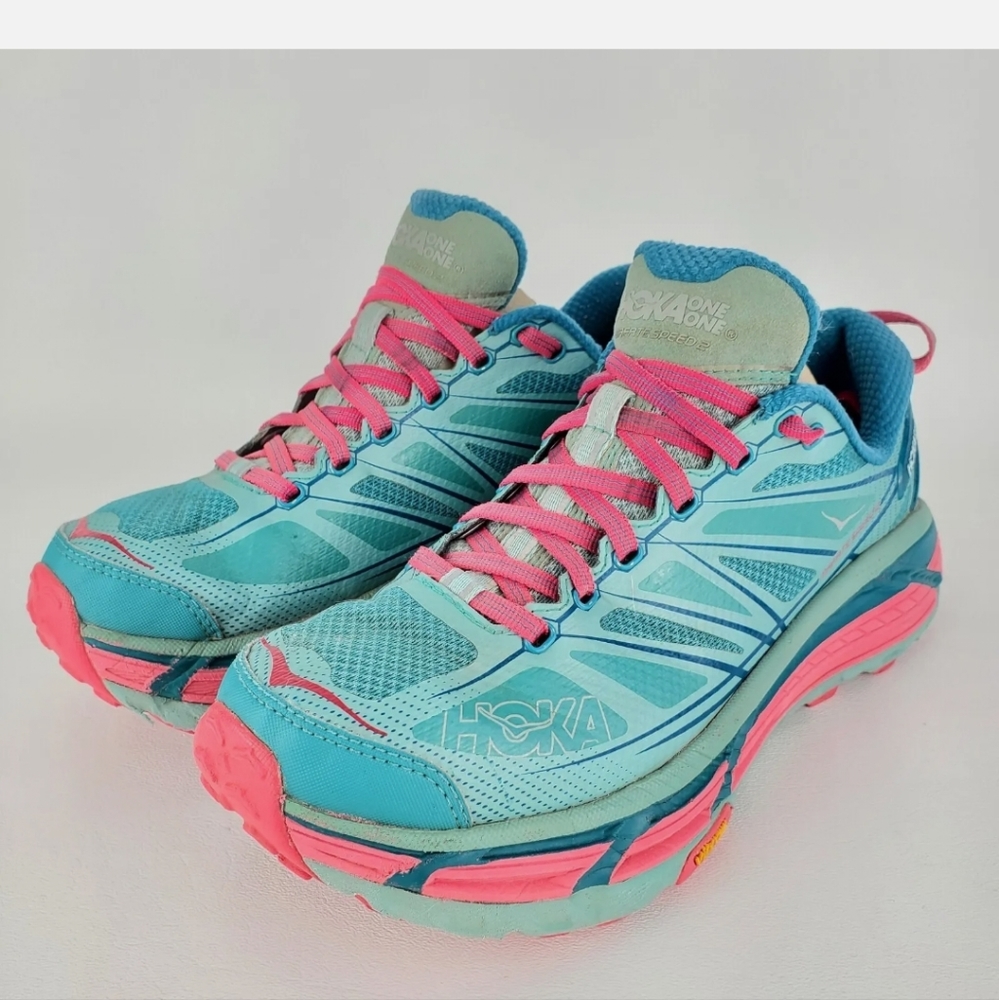 HOKA ONE ONE Mafate Speed 2 Trail Running Shoes Teal Pink Women’s Size 7